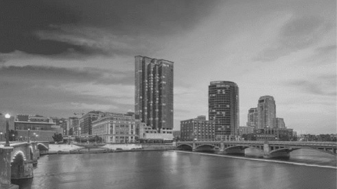 Black and white Grand Rapids cityscape